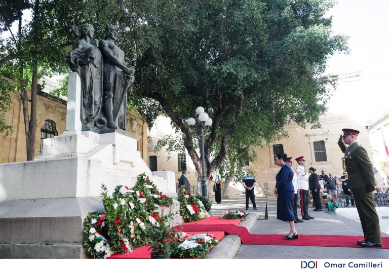  President of Malta Myriam Spiteri Debono lays a wreath at the Great Siege Monument, Valletta