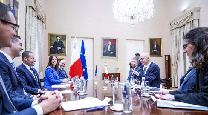 Prime Minister Robert Abela in a meeting in Castille with Council of Europe Secretary General Alain Berset