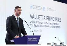 President Myriam Spiteri Debono and Deputy Prime Minister Ian Borg address the UN Conference on National and Regional Counter-Terrorism Strategies