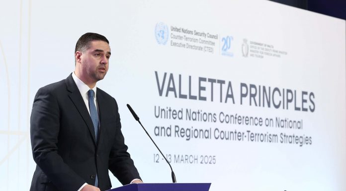 President Myriam Spiteri Debono and Deputy Prime Minister Ian Borg address the UN Conference on National and Regional Counter-Terrorism Strategies