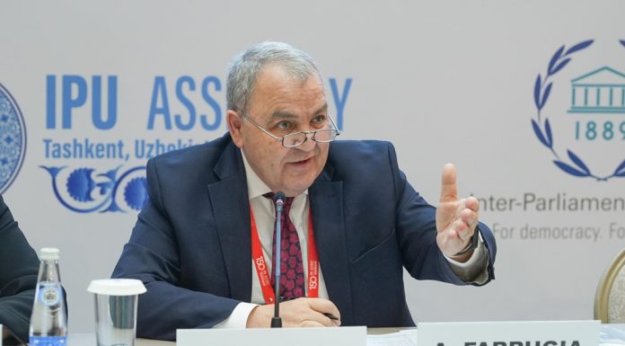 Speaker Anġlu Farrugia presides over the Committee to Promote Respect to the International Humanitarian Law Meeting at 150th IPU Assembly in Tashkent