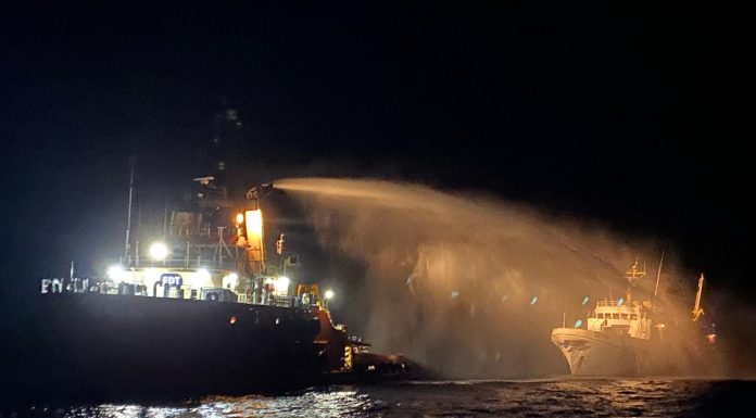 Drama as ship catches fire at sea
