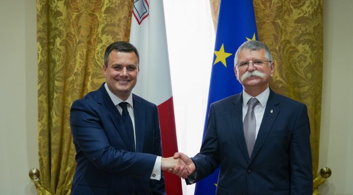 Home Affairs Minister Byron Camilleri meets Dr Laszlo Kover, Speaker of Hungarian National Assembly