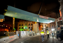 One of the last flyover structures in the Msida Creek project is installed
