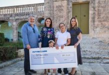 Dr Lydia Abela and Giorgia Mae present a donation of €20,000 to Puttinu Cares