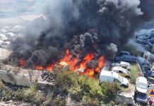 Civil Protection crews tacking fire at Zebbug industrial park