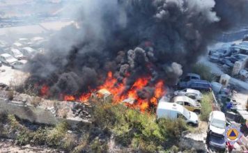 Civil Protection crews tackling fire at Zebbug industrial park