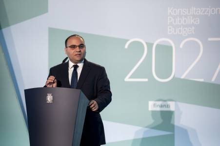 Finance Minister Clyde Caruana at launch of pre-Budget document